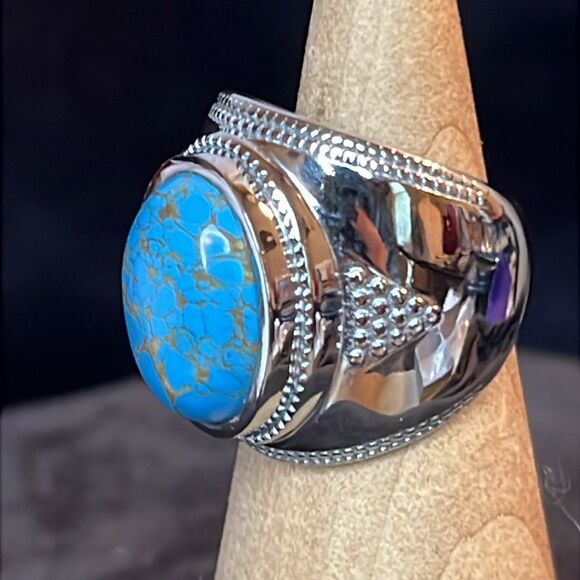 Mojave Blue Turquoise Ring in Stainless Steel size 
9.40 ctw - Picture 5 of 7